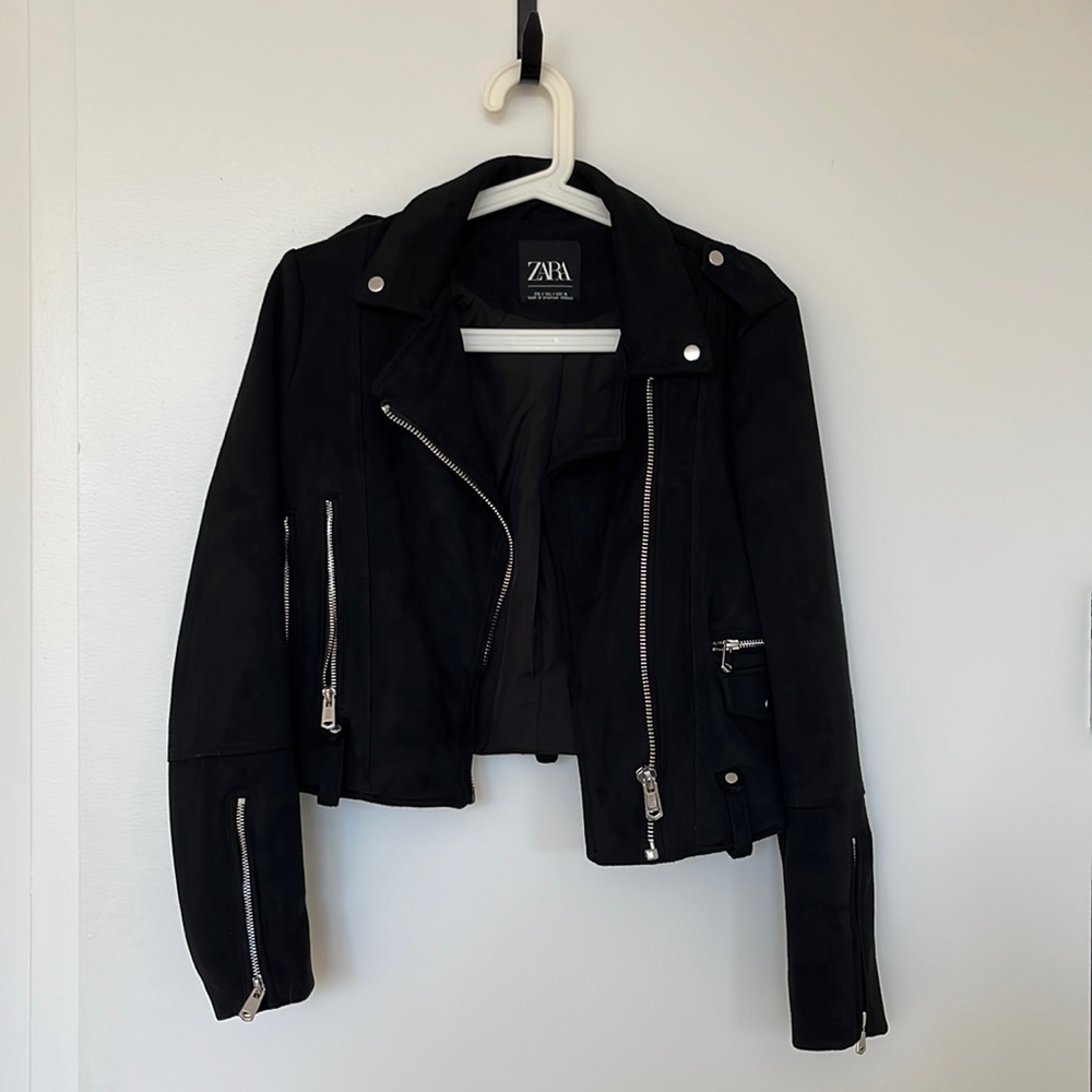Zara faux suede leather motorcycle jacket (size S)